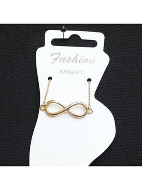 NWT Fashion Infinity Pendant Anklet Gold Yellow 8" + 1.5"